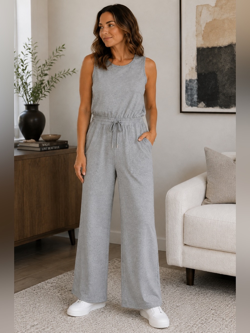 Quince Women’s XS Gray Tencel Modal Wide Leg Jumpsuit Sleeveless Drawstring
